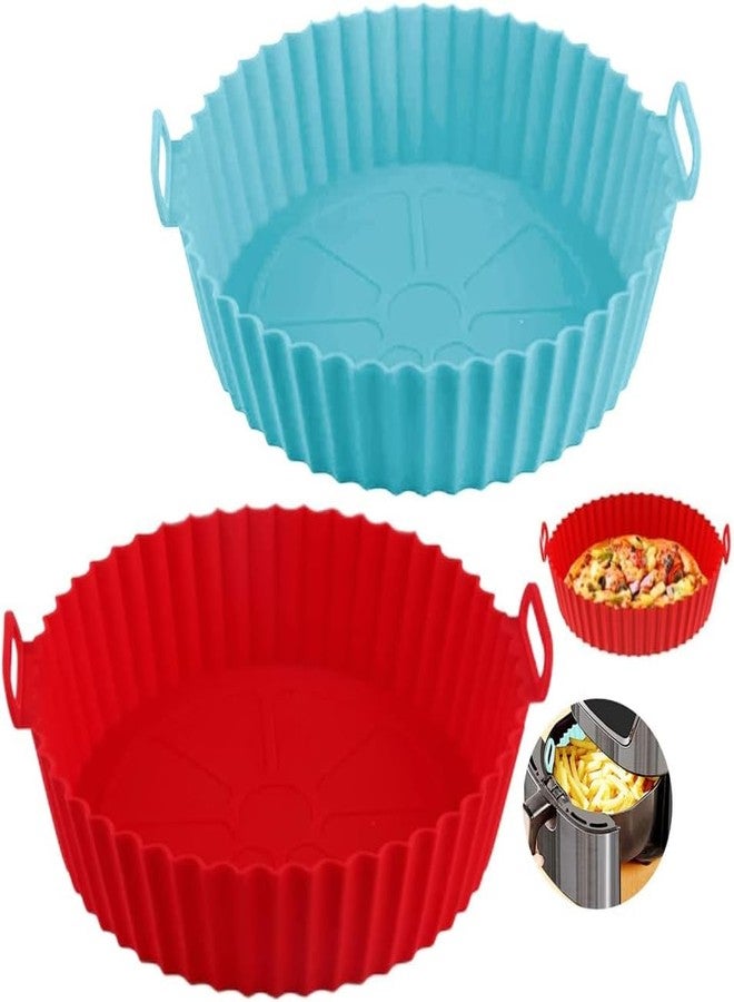 ZELKEY Round Silicone Air Fryer Tray - Reusable, Non-Stick, Heat-Resistant Liner - BPA-Free, Dishwasher Safe - Fits 6 to 8 Qt Air Fryers - Eco-Friendly, Oil-Free Cooking Mat - Multicolor (Pack of 2) - Image 2